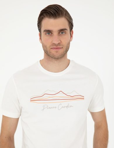 تی شرت یقه گرد سفید  اندامی آستین کوتاه مردانه  پیرکاردین