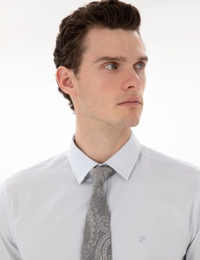 پیراهن طرح دار  آبی  اندامی آستین بلند مردانه  پیرکاردین