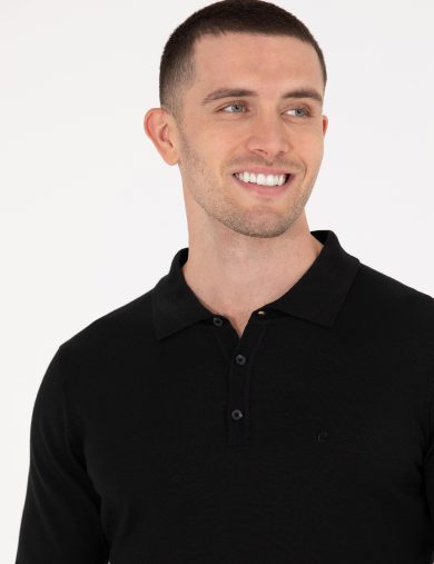 بافت یقه پولو سیاه  اندامی  مردانه  پیرکاردین