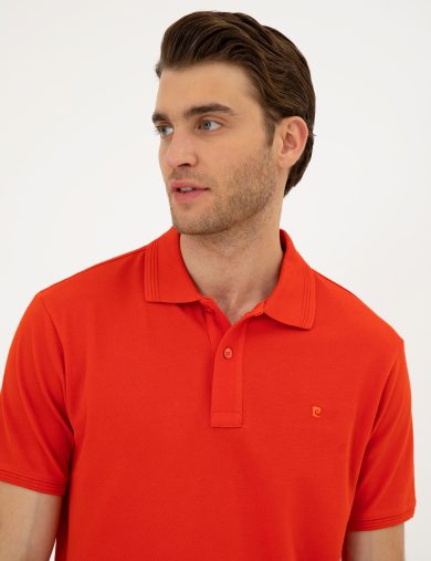 تی شرت بیسیک یقه پولو قرمز  اندامی آستین کوتاه مردانه  پیرکاردین