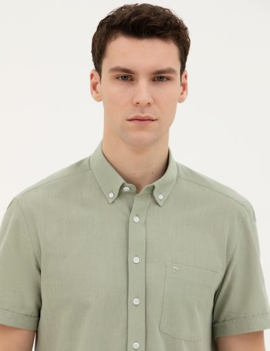 پیراهن آستین کوتاه  سبز  رگولار آستین کوتاه مردانه  پیرکاردین