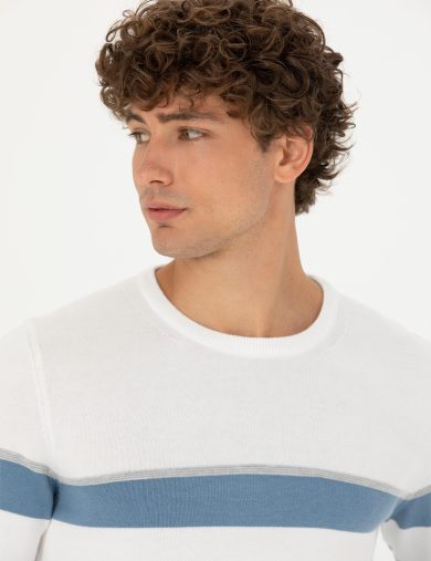 بافت یقه گرد کرمی  اندامی آستین بلند مردانه  پیرکاردین