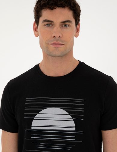 تی شرت یقه گرد سیاه  اندامی آستین کوتاه مردانه  پیرکاردین