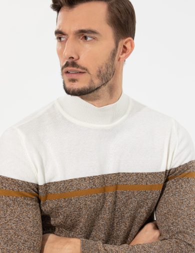 بافت یقه اسکی قهوه ای  اندامی آستین بلند مردانه  پیرکاردین