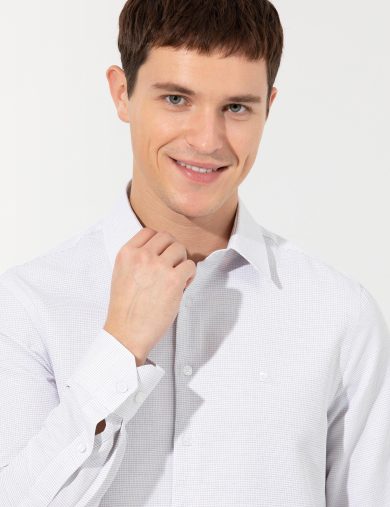 پیراهن طرح دار یقه کلاسیک خاکستری  اندامی آستین بلند مردانه  پیرکاردین