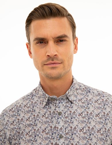 پیراهن طرح دار  خاکستری  اندامی آستین بلند مردانه  پیرکاردین